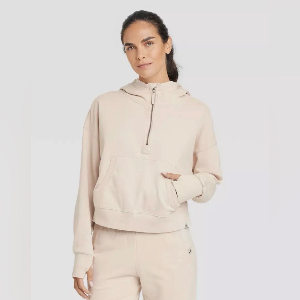 NWT JOYLAB women’s French Terry 1/2 Zip Hooded Pullover Sweatshirt L & XL ✨